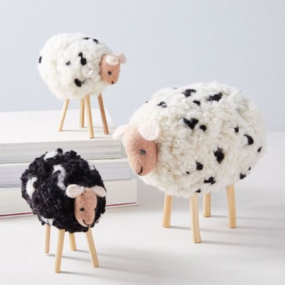 New West Elm Felt Wool Sheep Object / Decor Black with White Spots 51/2 X 6” - Picture 2 of 9